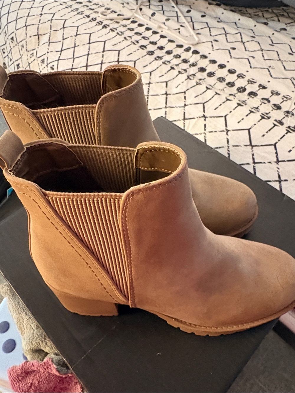 MIA Tan Suede Chelsea Booties with Elastic Side Panels